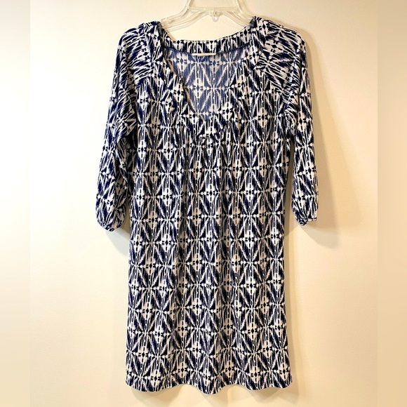 Everly Grey Maternity Hampton Print Navy & White 3/4 Sleeve Tunic Dress - Medium - Picture 1 of 4